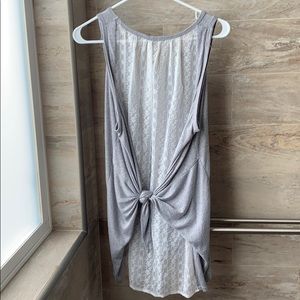 Long gray and white lace tie tank